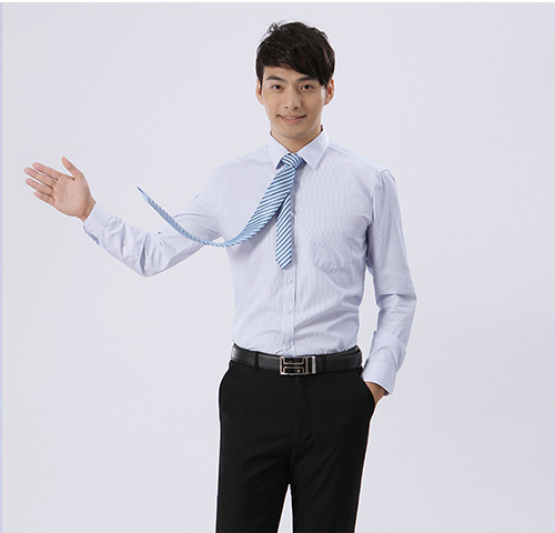 藍(lán)紹興色條紋男洗頭工士嬌色襯衣