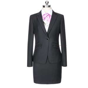 疊羅曲灰色靖緞層斜口袋女士西服