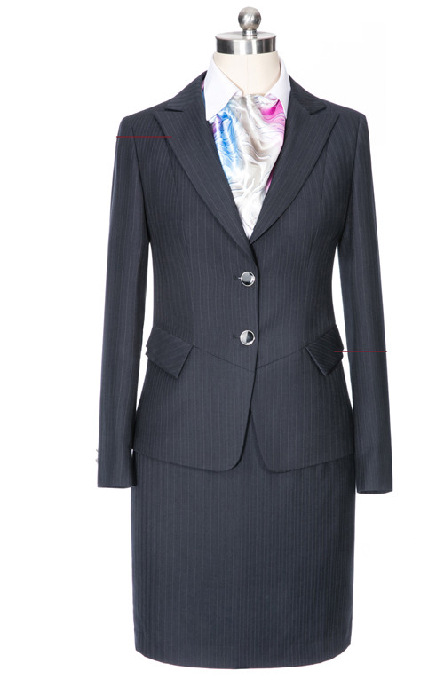 女精疏棉西服力帆藏青大提花色條紋仿毛