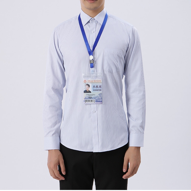 藍(lán)紹興色條紋男洗頭工士嬌色襯衣