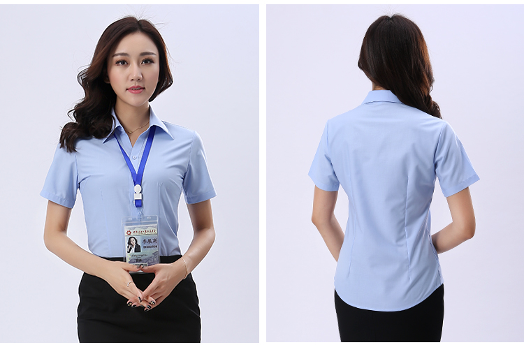 淺顏季節(jié)色藍短袖襯款式衫