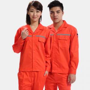 夏品牌季長季節(jié)袖工作服加反顏色光條橙色